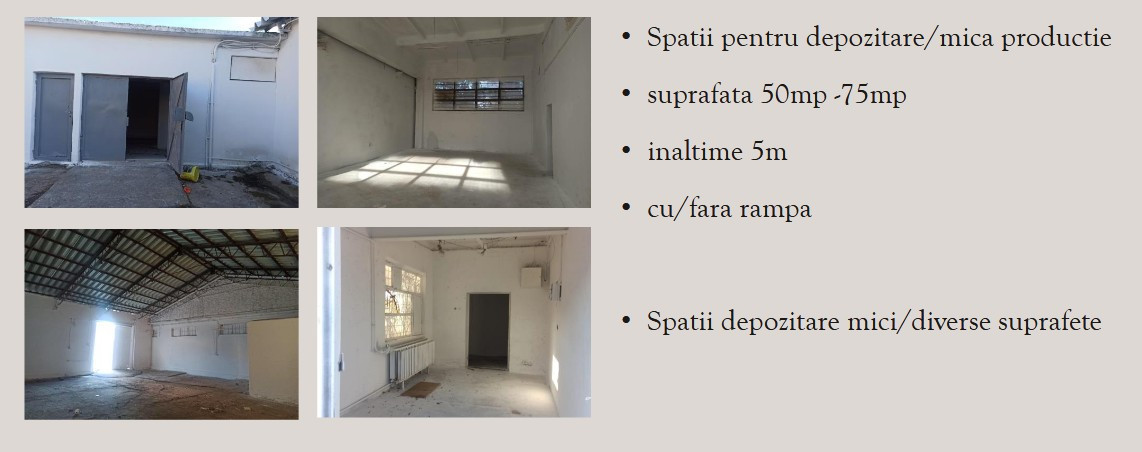 Hale pentru productie si  spatii de depozitare cu suprafete intre 50 si 2300 mp