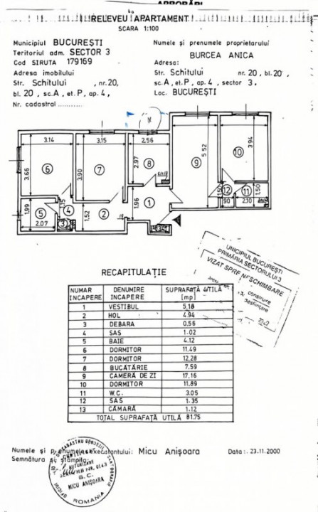 4 camere*Fizicienilor*Parter*Bloc 1986