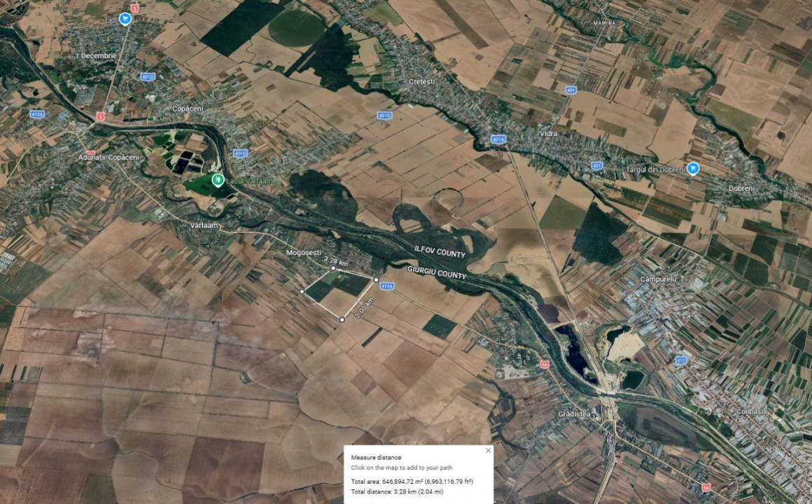 Teren intravilan 67 ha (670.000 mp) Adunatii-Copaceni