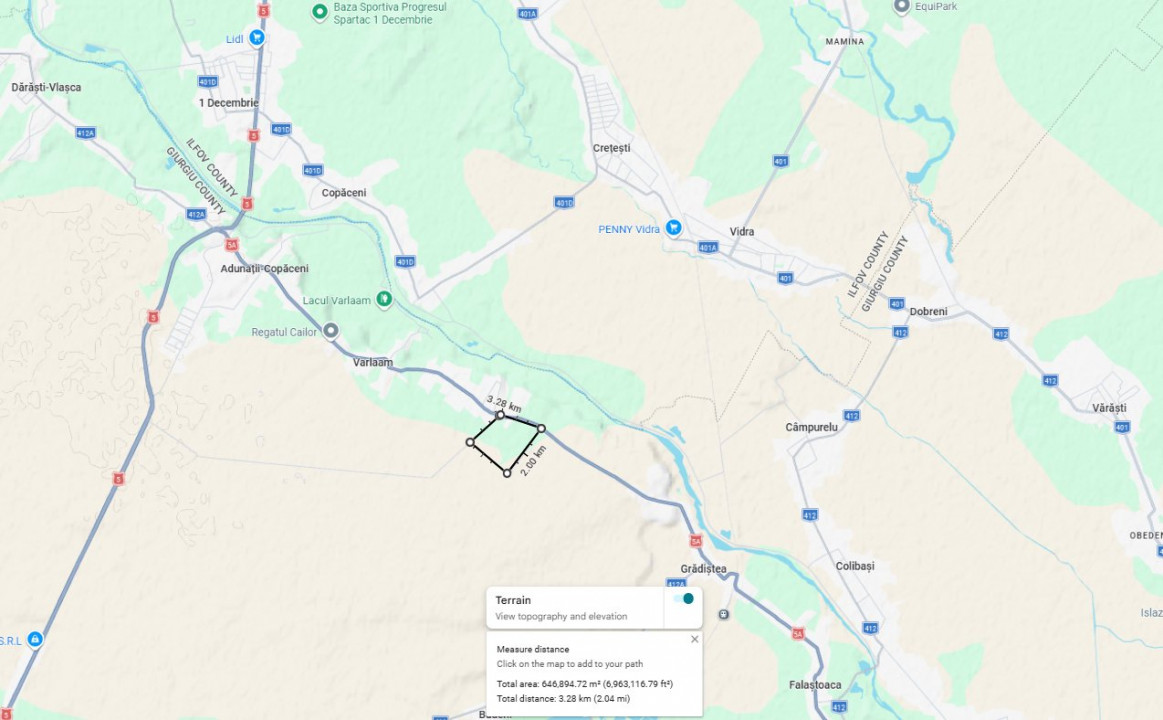 Teren intravilan 67 ha (670.000 mp) Adunatii-Copaceni