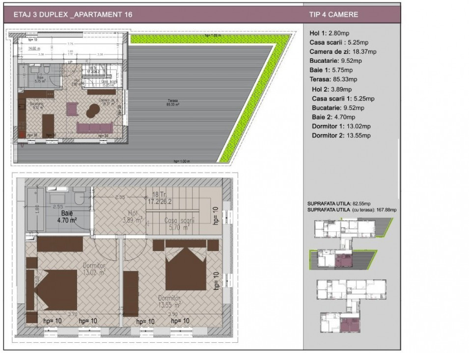 Duplex de lux cu terasa uriasa de 86 mp in zona Nerva Traian - Timpuri Noi